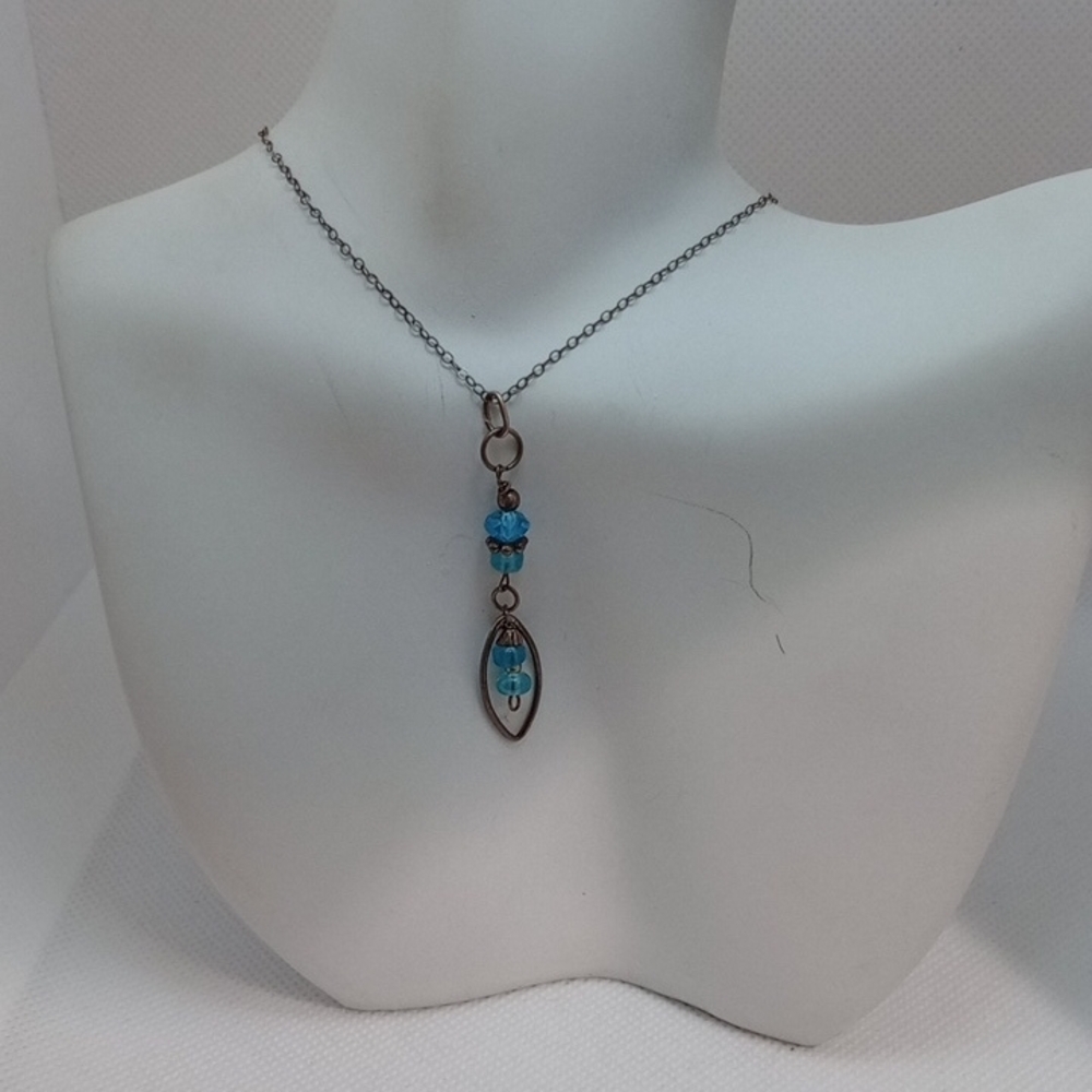 Handmade Sterling Silver And Blue Pendant Necklace Gift Casual Coastal Grandma
